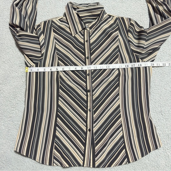 East 5th Petite Large Womens Black and Tan Striped Button Down Long Sleeve Shirt - Picture 5 of 6